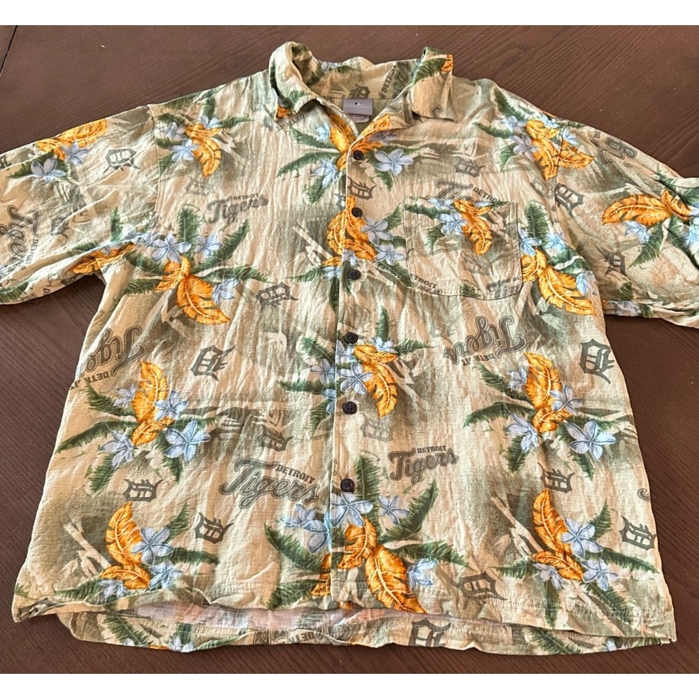 Detroit Tigers Baseball MLB Mens Large Hawaiian Tropical Rayon Shirt EXC
